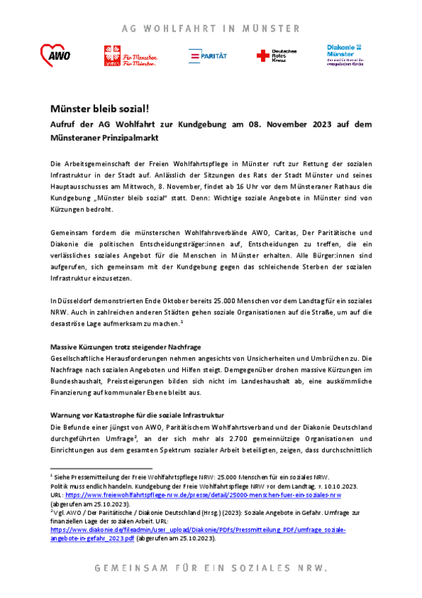 Pressemitteilung der AG Wohlfahrt zur Kundgebung