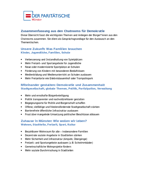 Zusammenfassung aus den Chatrooms für Demokratie